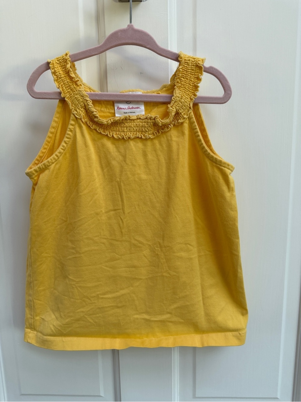 Hanna Andersson Girls' 130 5 Yellow Ruffled Neck Tank Top Sleeveless Blouse